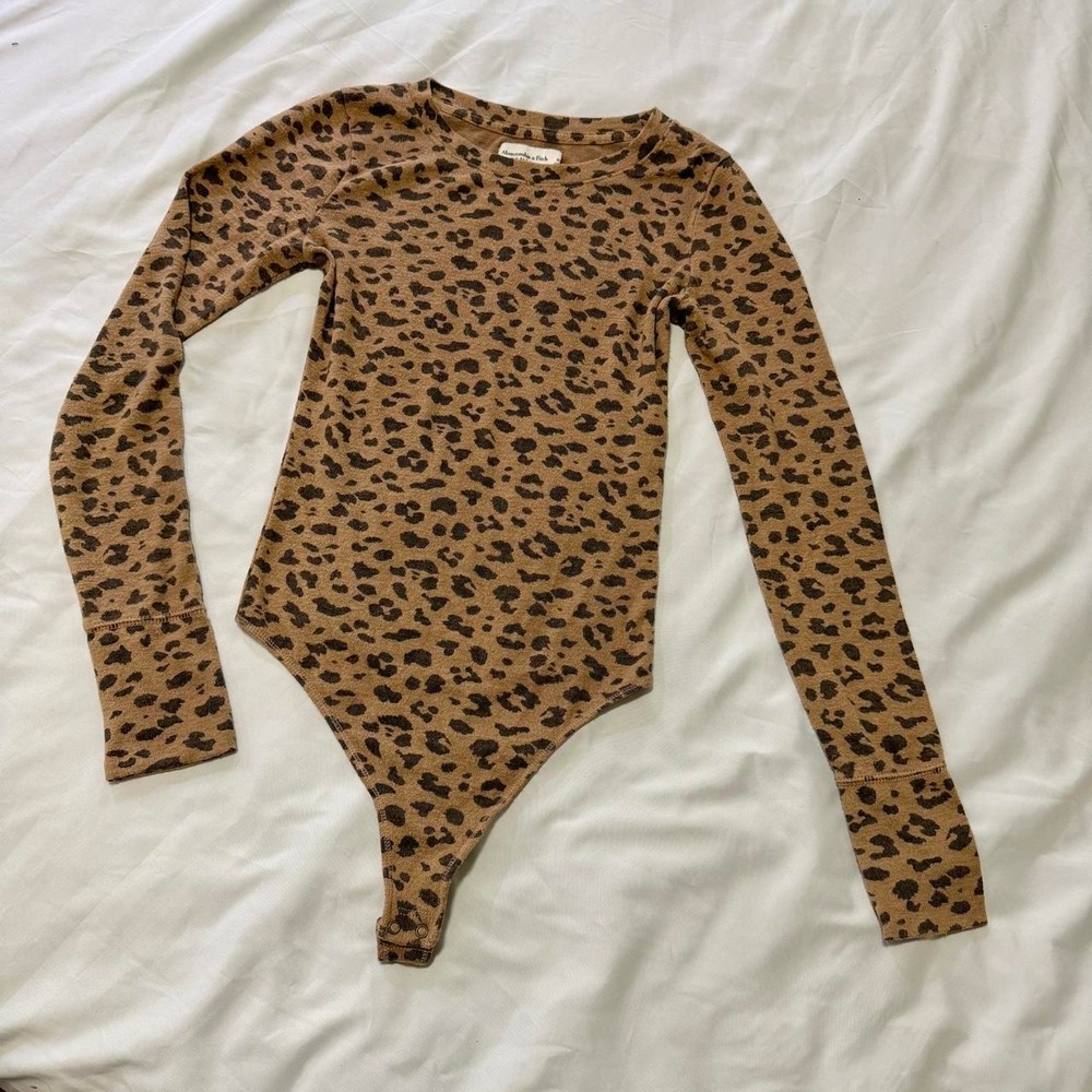 Abercrombie & Fitch Leopard Print Long Sleeve Bodysuit Brown Multi XS